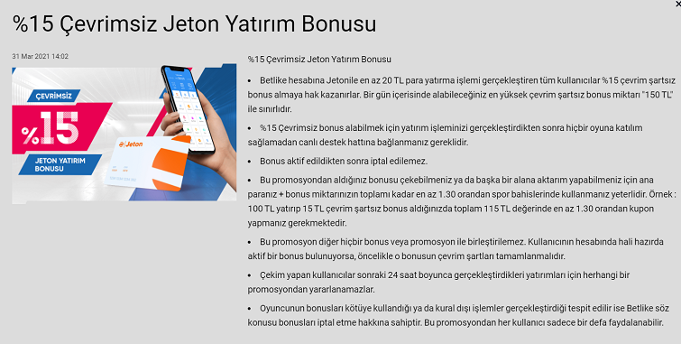 betlike jeton yatırım bonus